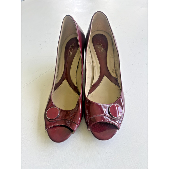 Naturalizer Bonna dark red patent open toe wedge heels shoes size 10 - Picture 3 of 9